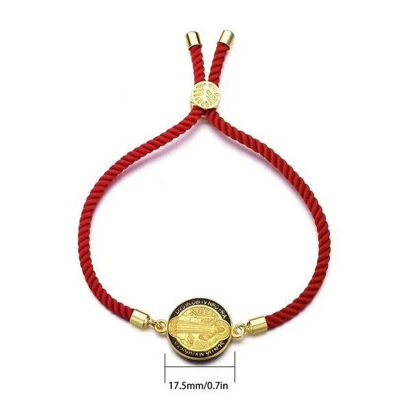 St. Benedict St. Jude Medal Adjustable Hand-woven String Red Bracelet Protection - Picture 2 of 6
